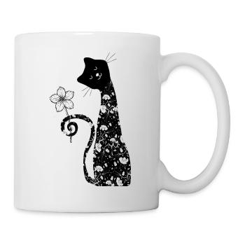 Black cat with flower - Mug - white - Right