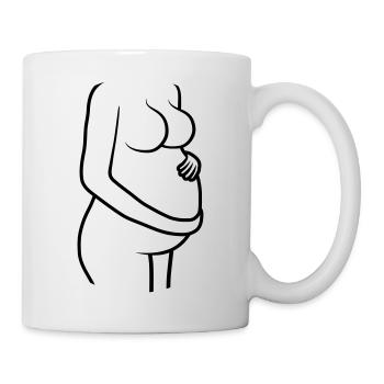 Pregnant woman holds belly - Mug - white - Right