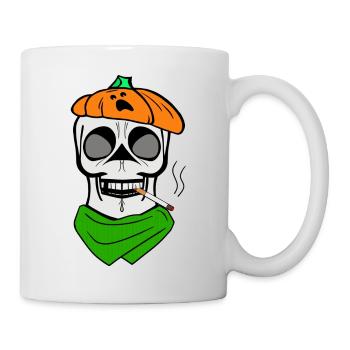 Skeleton Skull Pumpkin Beret Cigarette Scarf Green - Mug - white - Right