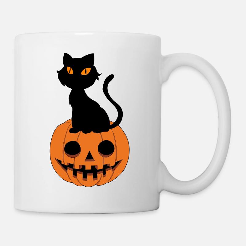 Cute Halloween pumpkin with cat, hangover - Mug - white