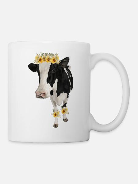 Holstein Cow With Flowers - Sunflowers - Mug - white