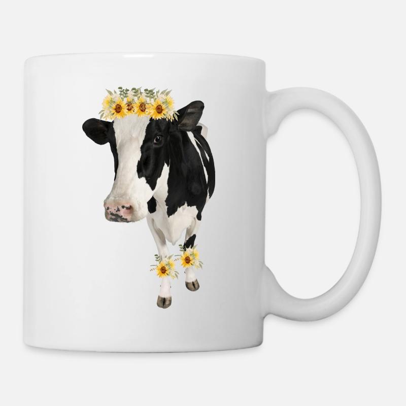 Holstein Kuh mit Blumen - Sonnenblumen - Tasse - Weiß