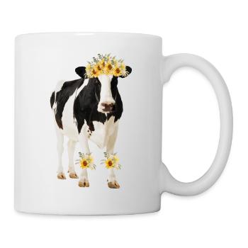 Holstein Kuh mit Blumen - Sonnenblumen - Tasse - Weiß - Rechts