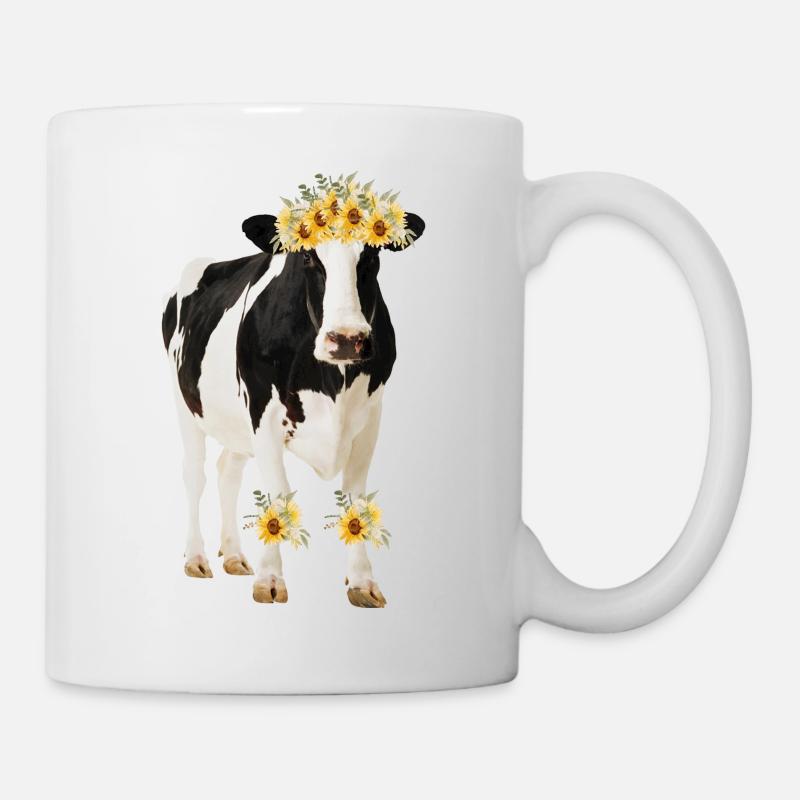 Holstein Cow With Flowers - Sunflowers - Mug - white
