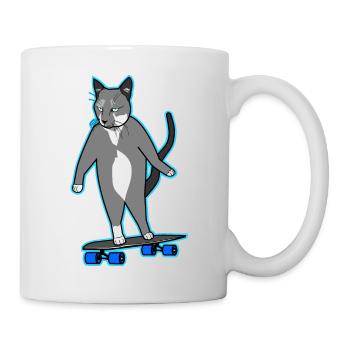 Longboard Katze gelangweilt skatende Katze neon - Tasse - Weiß - Rechts