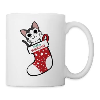 Pfotschaprès Noël - Chat en bottes de Père Noël - Mug blanc - blanc - Droite
