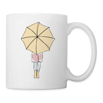 Frau mit Regenschirm Strichzeichnungen - Tasse - Weiß - Rechts