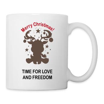 Weihnachtsgeschenkidee. Rentier. Love. Freedom - Tasse - Weiß - Rechts