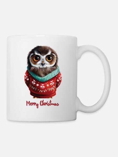 Hibou dans un pull avec les mots Joyeux Noël - Mug blanc - blanc