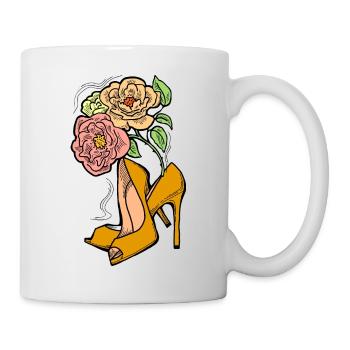 High heels shoes with rose flower. Romantic style. - Mug - white - Right