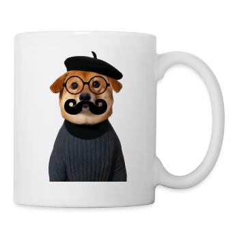 Hund Shiba Inu mit Bart und witziger Brille - Tasse - Weiß - Rechts