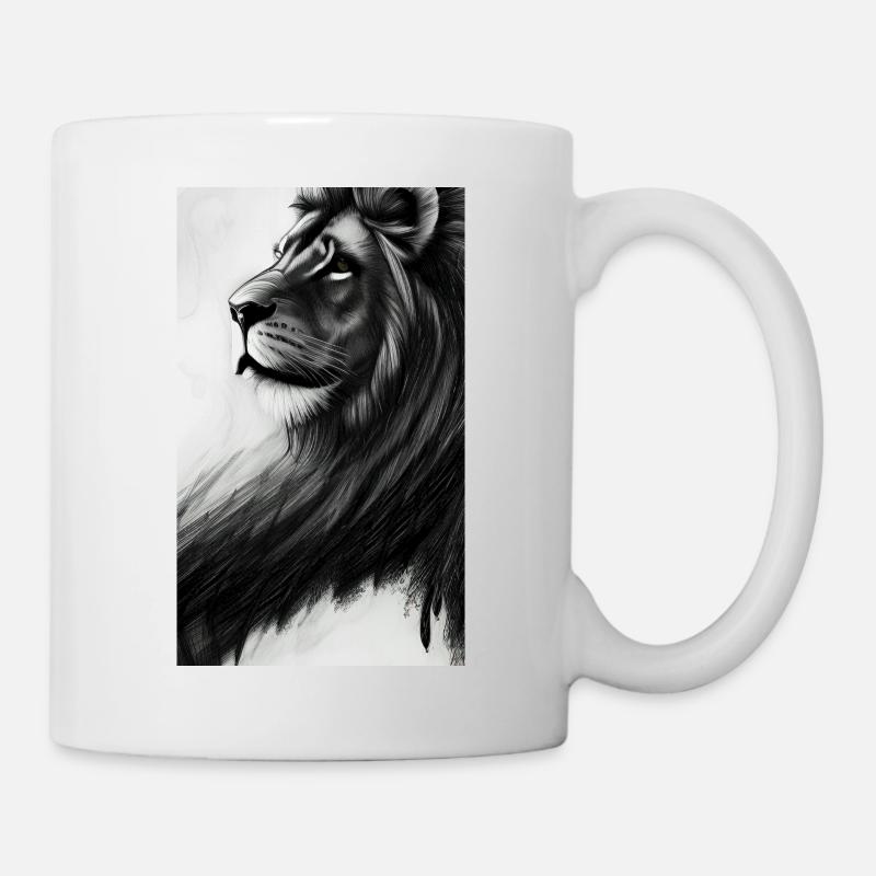 Löwe Schwarz und Weiß - Tasse - Weiß