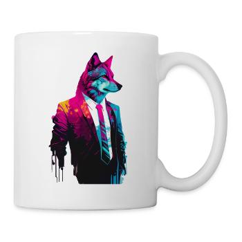 wolf in a suit and tie - Tasse - Weiß - Rechts