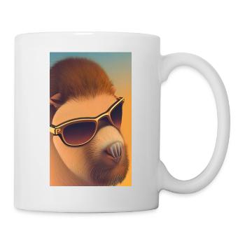 Cooles Comic Portrait von Capybara mit Sonnenbrille - Tasse - Weiß - Rechts