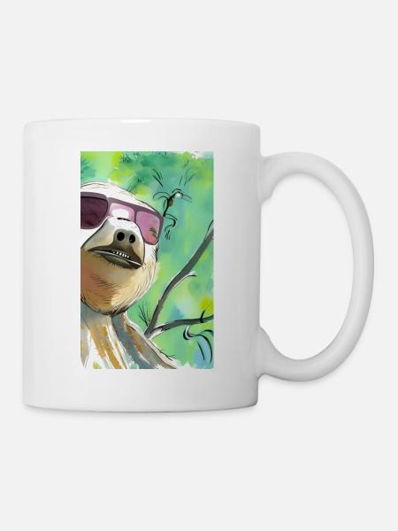 Cool Comic Portrait d’un paresseux avec des lunettes de soleil - Mug blanc - blanc