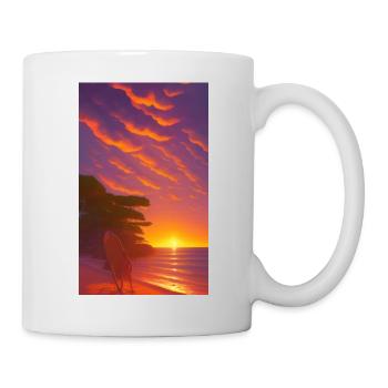 Dessin comique d’un paysage de plage au coucher du soleil - Mug blanc - blanc - Droite