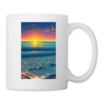 Dessin comique d’un paysage de plage au coucher du soleil - Mug blanc - blanc - Droite
