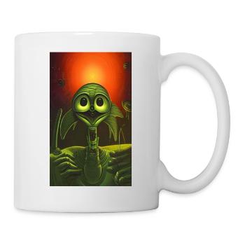 Crazy Comic Alien on a strange planet landscape - Mug - white - Right