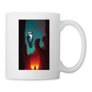 Gruseliges Comic-Roboter-Raumschiff Alien auf einem seltsamen - Tasse - Weiß - Rechts