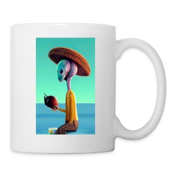 Crazy Comic Alien on a beach with a space coconut - Mug - white - Right