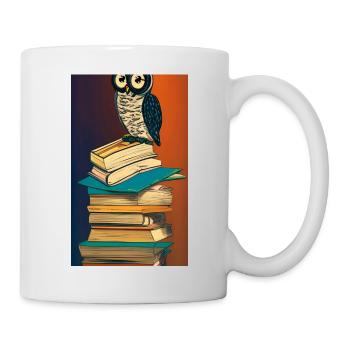 Comic Cartoon Cute Book Owl Owl Book Stack - Mug - white - Right