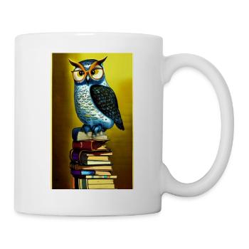 Comic Cartoon Cute Book Owl Owl Book Stack - Mug - white - Right
