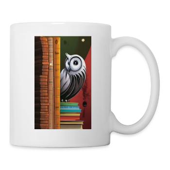 Comic Cartoon Cute Book Owl Owl Book Stack - Mug - white - Right