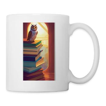 Comic Cartoon Cute Book Owl Owl Book Stack - Mug - white - Right