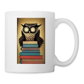 Comic Cartoon Cute Book Owl Owl Book Stack - Mug - white - Right