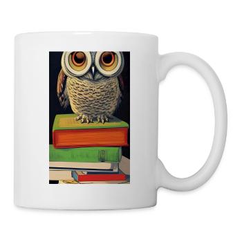 Comic Cartoon Cute Book Owl Owl Book Stack - Mug - white - Right