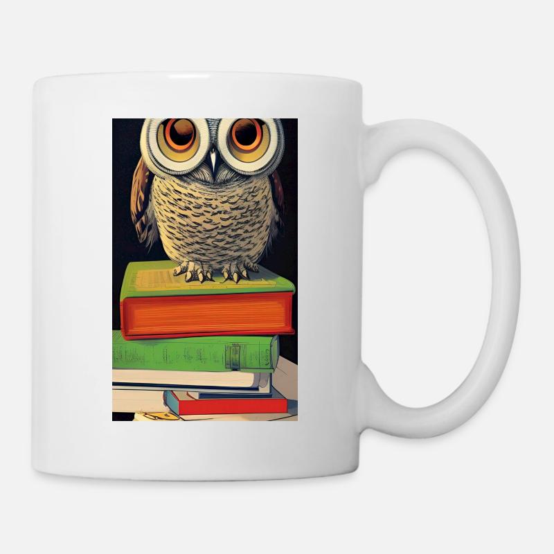 Comic Cartoon Süße Büchereule Eule Bücherstapel - Tasse - Weiß