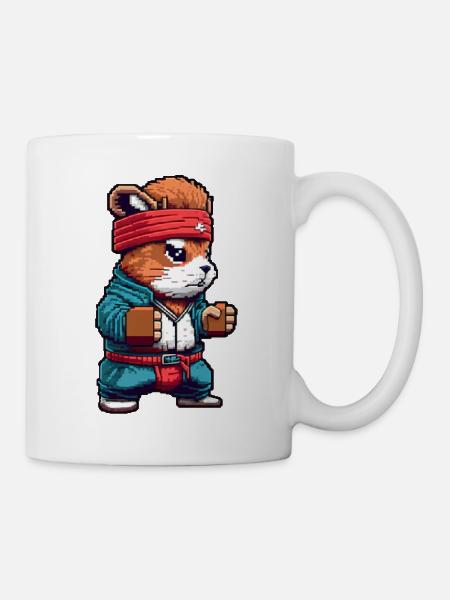 Karate Hamster Fighter Pixel Art - Mug - white