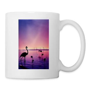 Flamingos in einem See bei Sonnenuntergang mit einem rosa Himmel kühl - Tasse - Weiß - Rechts