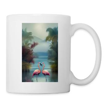 Flamingos in einem See bei Sonnenuntergang mit einem rosa Himmel kühl - Tasse - Weiß - Rechts