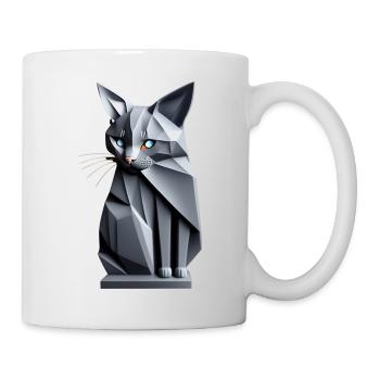 Graue Origamikatze, futuristisch von vorne - Tasse - Weiß - Rechts