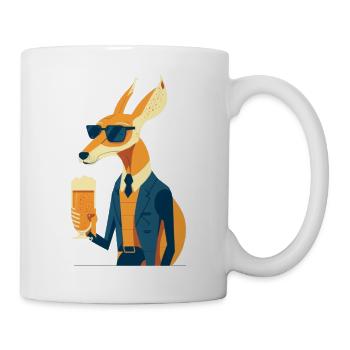 Cooler Fuchs mit Bier, Anzug und Sonnenbrille - Tasse - Weiß - Rechts