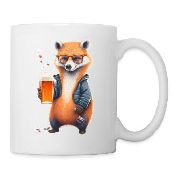 Cooler Fuchs mit Lederjacke Bier und Sonnenbrille - Tasse - Weiß - Rechts