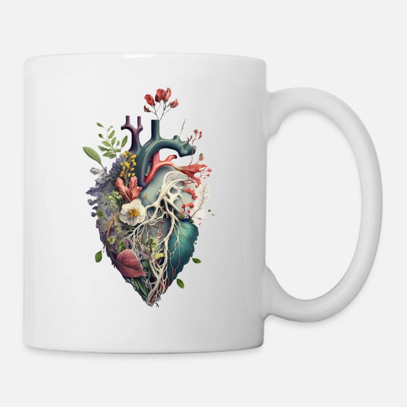 Fleur de coeur | Conception de coeur | Coeur de fleurs | Fleur - Mug blanc - blanc