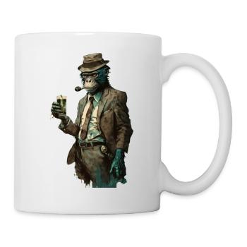 Gangster Mafia Schimpanse trinkt Bier - Tasse - Weiß - Rechts