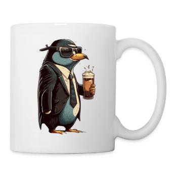 Pingouin décontracté avec de la bière en costume - Mug blanc - blanc - Droite
