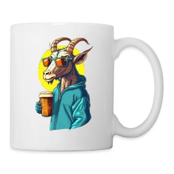 Cooler Bock mit Bier im Hoodie - Tasse - Weiß - Rechts