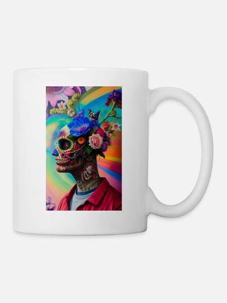 ARTWORK Flower Skull Head Guy - Mug - white