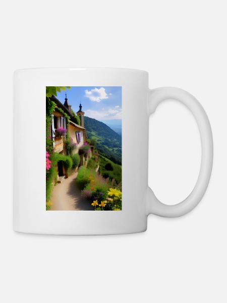 Mediterranes Bergdorf - Tasse - Weiß