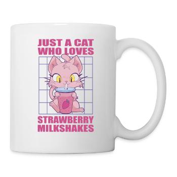 Nur eine Katze, die Erdbeer Milkshakes liebt - Tasse - Weiß - Rechts