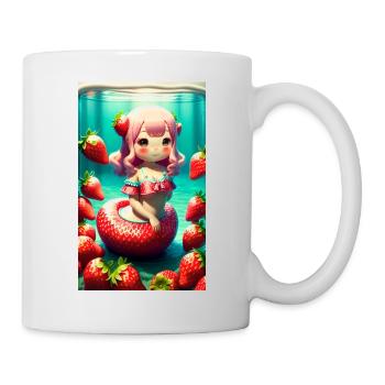 Sirène Kawaii dans un océan de fraises - Mug blanc - blanc - Droite