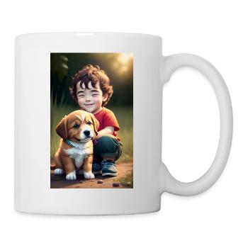 Garçon heureux avec un chiot - Mug blanc - blanc - Droite