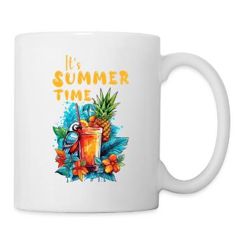 Sommer Cocktail Ananas Ara Papagei Blumen Urlaub - Tasse - Weiß - Rechts
