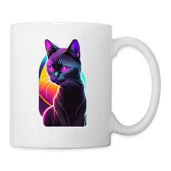 Schwarze Katze und Neoneffekt - Tasse - Weiß - Rechts