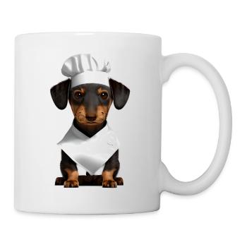 Chiens, Teckel, Restaurateur, Chiot teckel, Cuisine pour chiens - Mug blanc - blanc - Droite