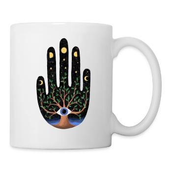 Hamsa Hand der Fatima Baum des Lebens Mondphase - Tasse - Weiß - Rechts